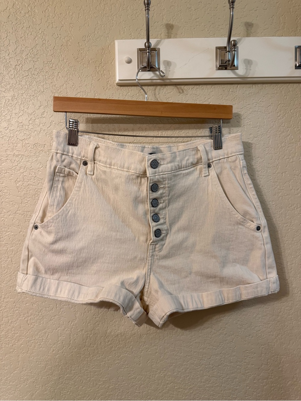 Banana Republic Cream Button-Front Jean Shorts